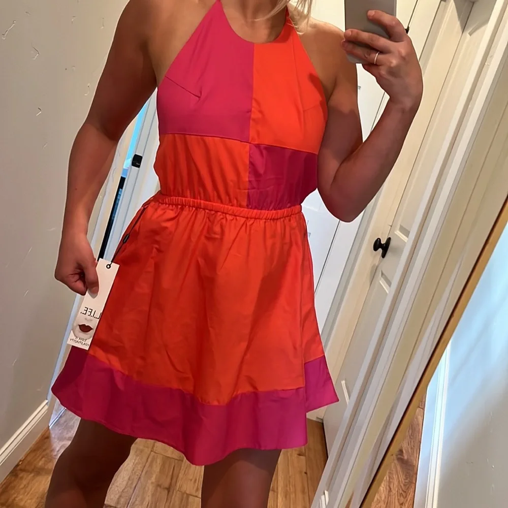 NET Open Back Color Block Dress - Picture 3 of 5